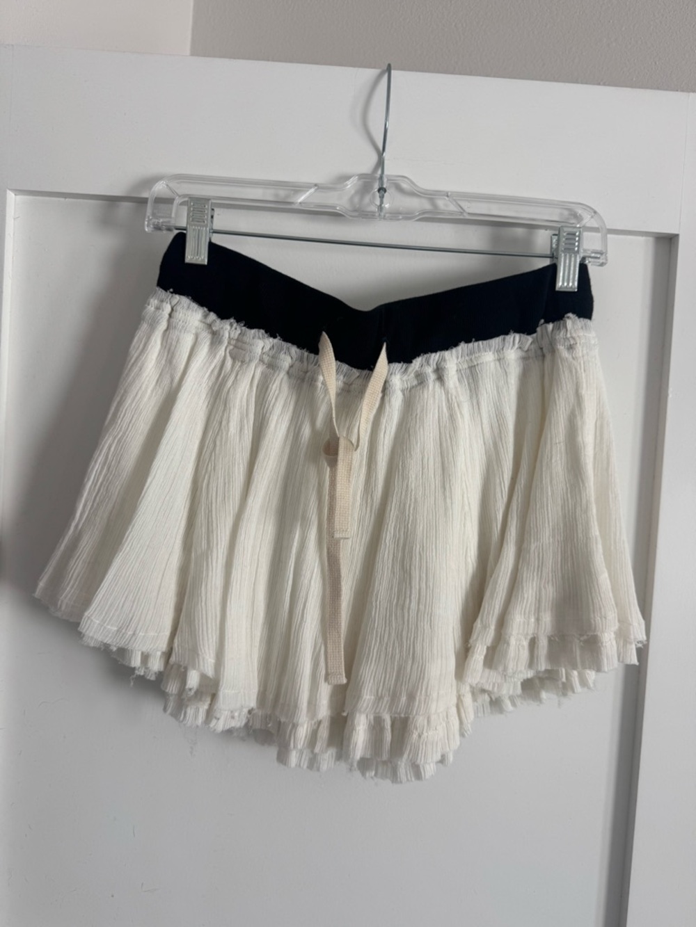 Free People Cream Mini Skirt with Black Waistband